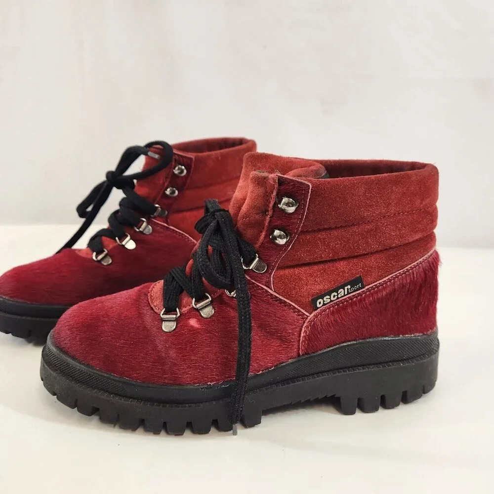 Oscar Sport Fur Boots Red Size EU 39 (US 8) Winter Outdoor Made in Italy - Picture 4 of 16